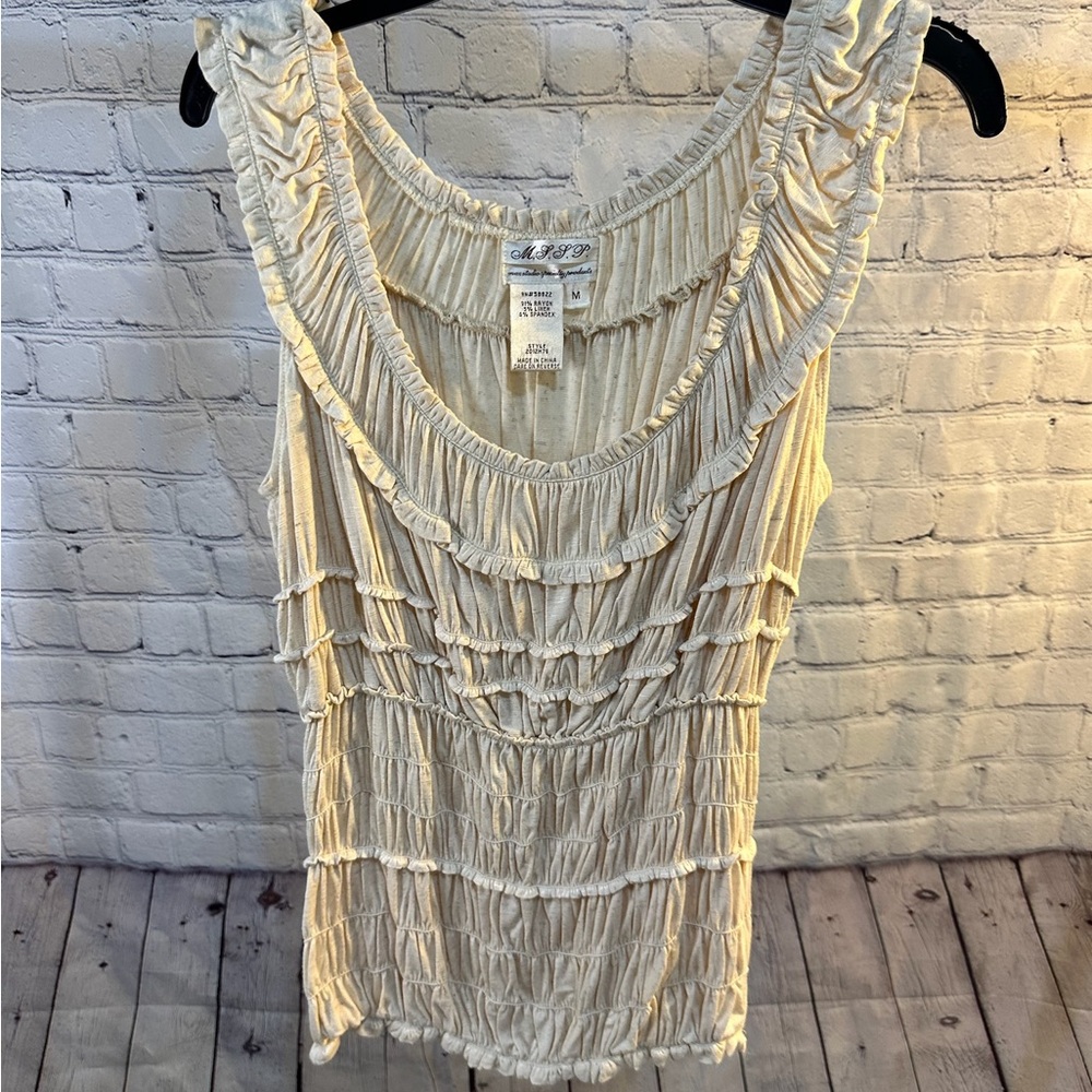 Max Studio Cream Ruched Sleeveless Blouse